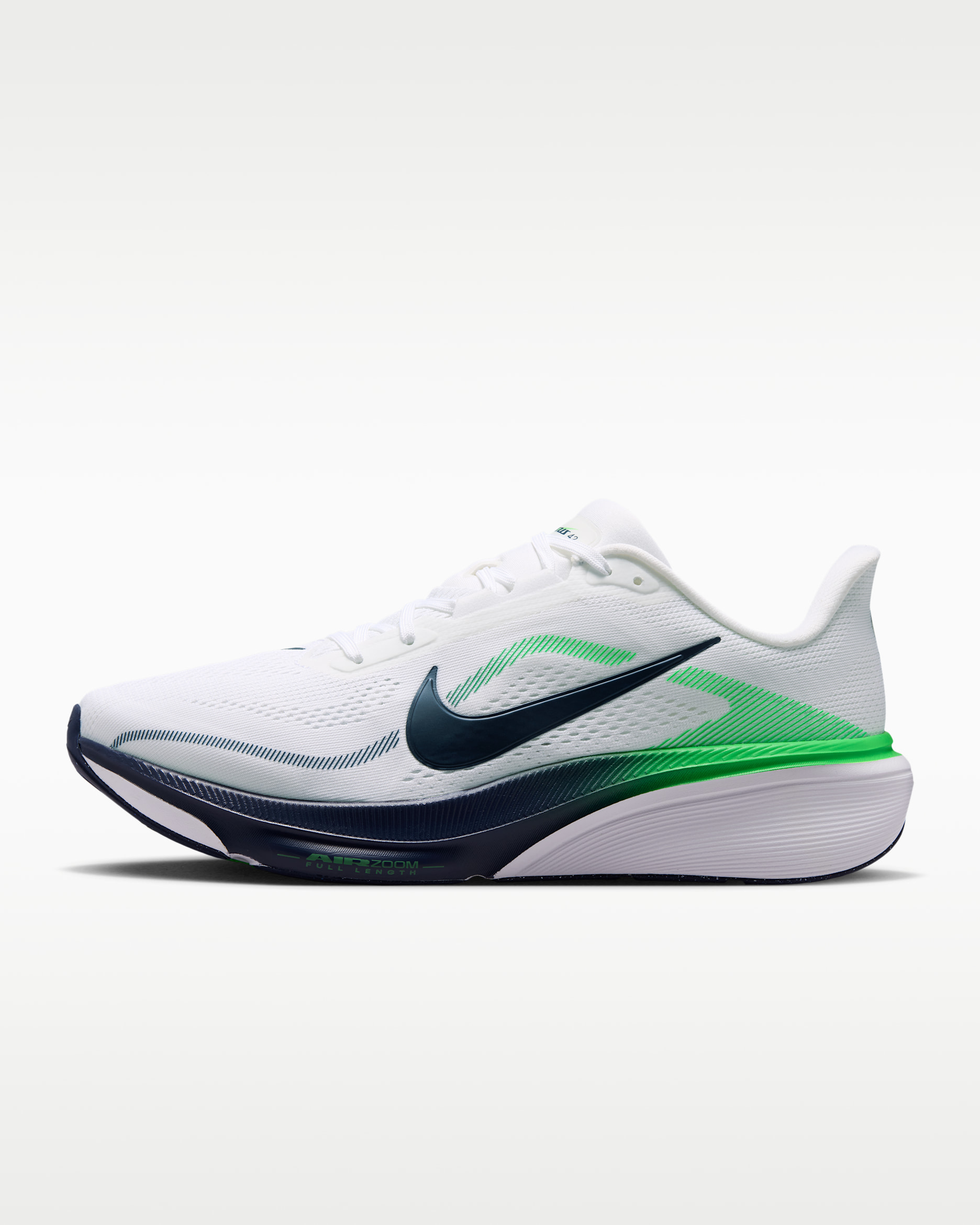 Nike Pegasus 42 — White/Green Spark/Midnight Navy