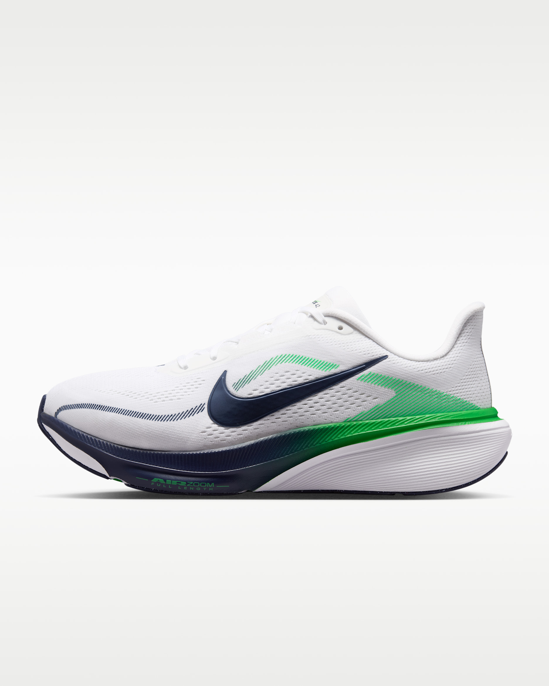 Nike Pegasus 42 — White/Green Spark/Midnight Navy