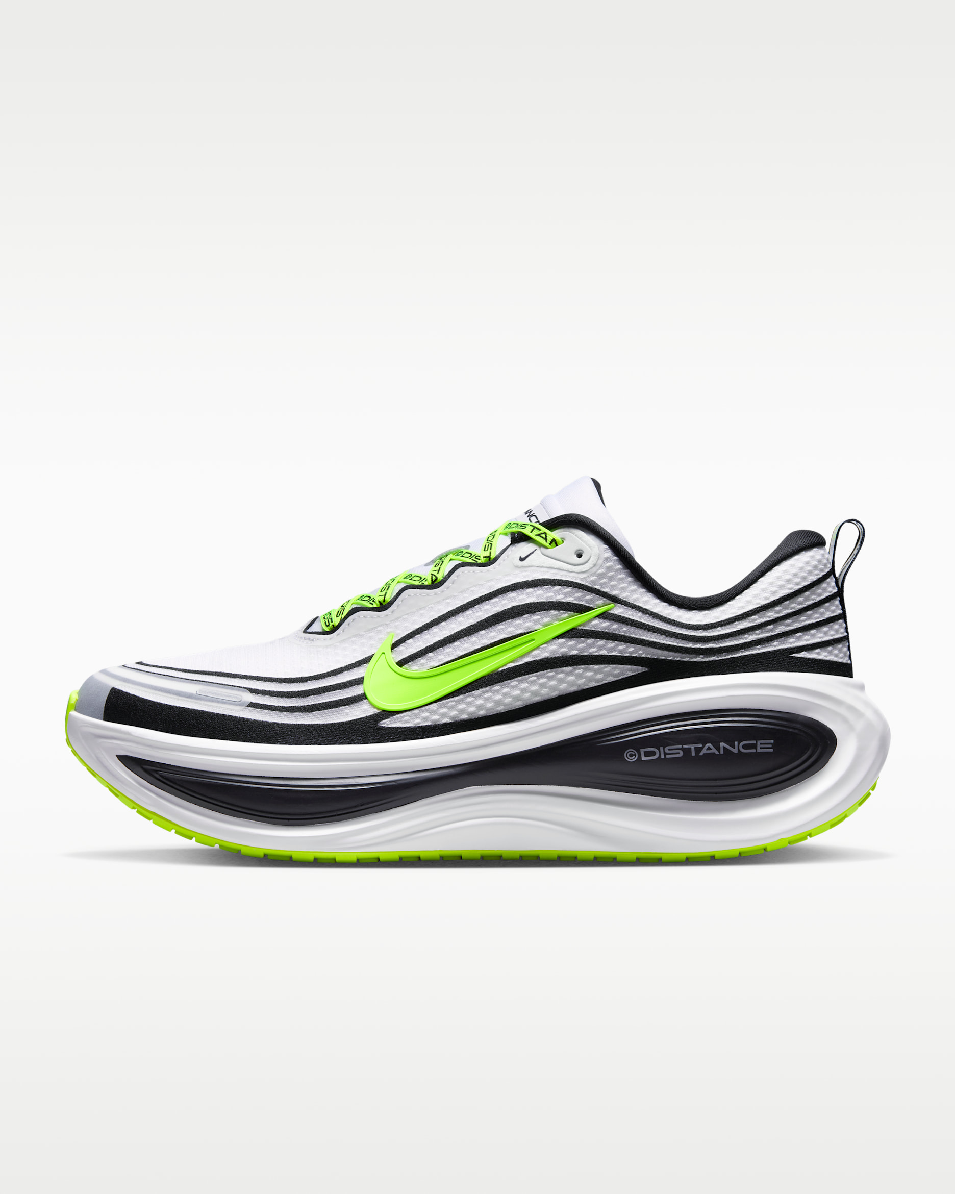 Nike Vomero Plus x Distance — White/Black/Volt/Metallic Silver