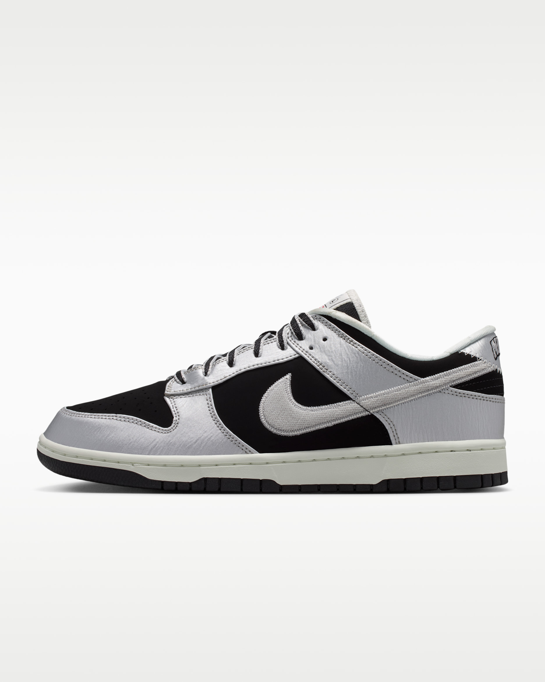 Nike Dunk Low Retro — Metallic Silver/Black/Sail/Metallic Silver