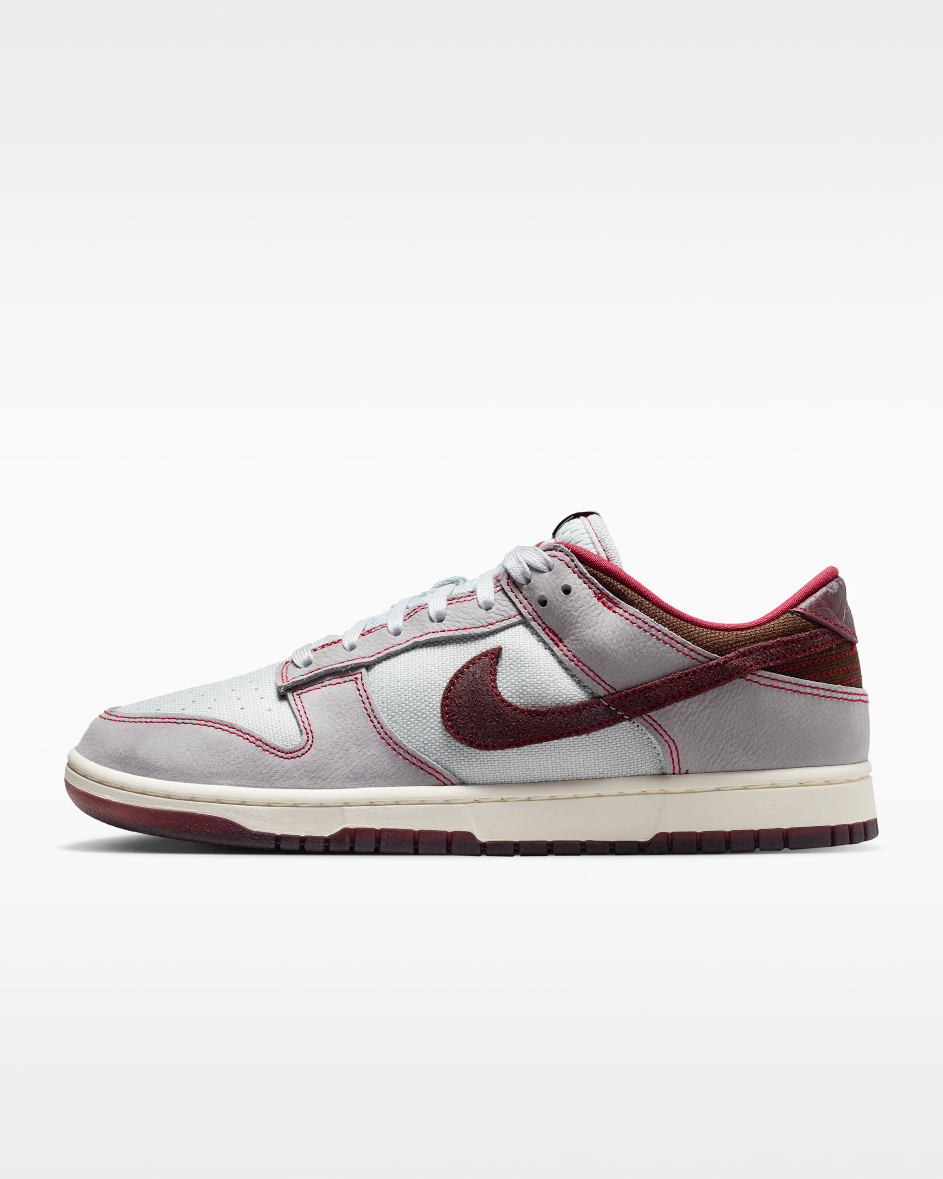Nike Dunk Low Retro SE — Pure Platinum/Wolf Grey/Team Red/Burgundy Crush