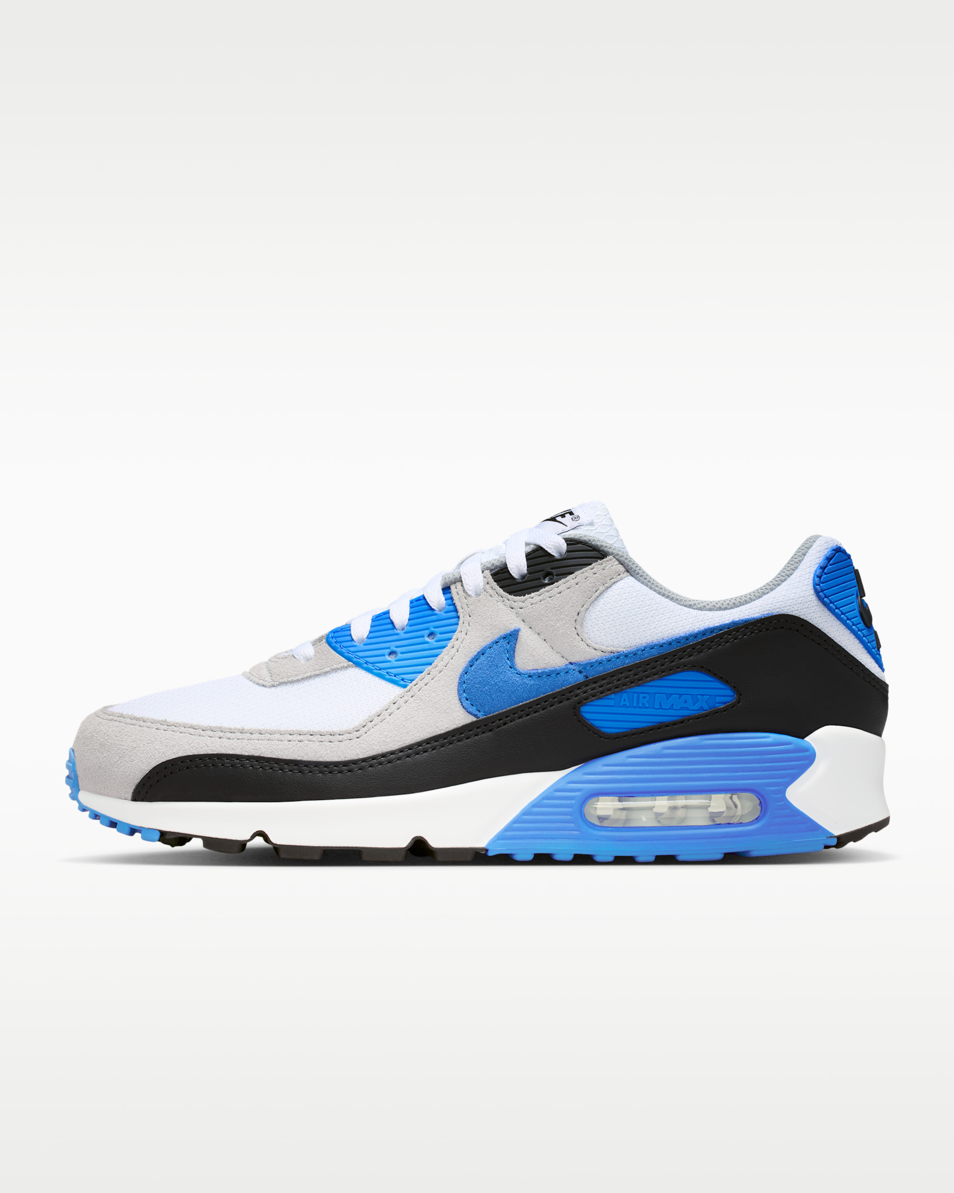 Nike Air Max 90 — White/Light Smoke Grey/Black/Blue Crystal