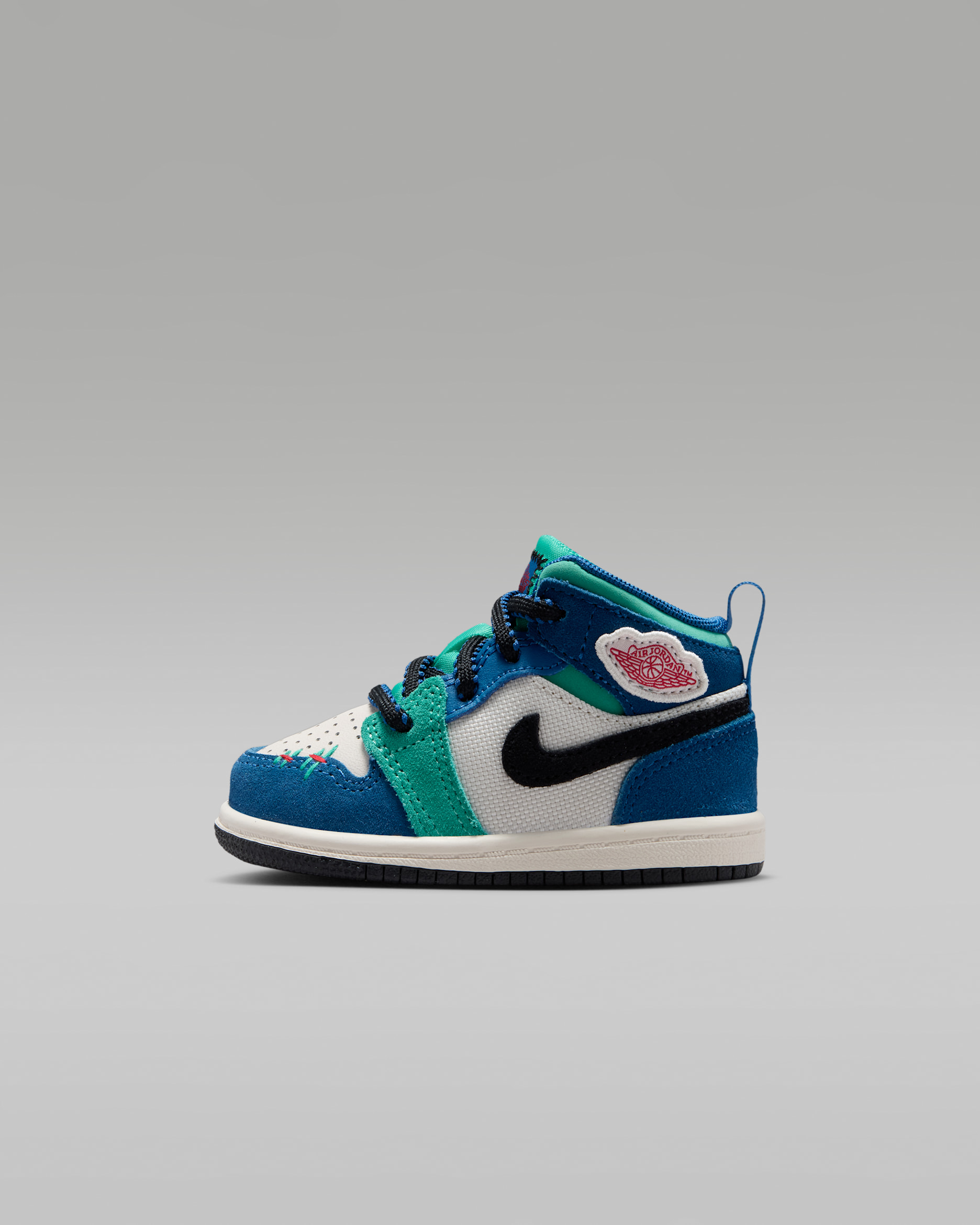 Jordan 1 Mid SE — Chalk/True Blue/Kinetic Green/University Red