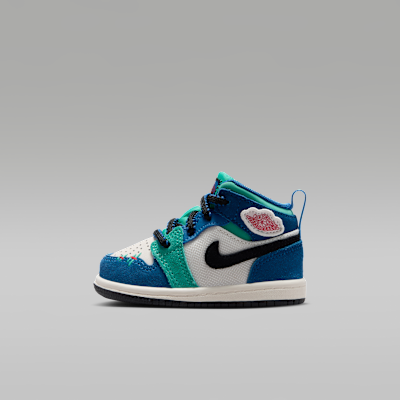 Jordan 1 Mid SE — Chalk/True Blue/Kinetic Green/University Red