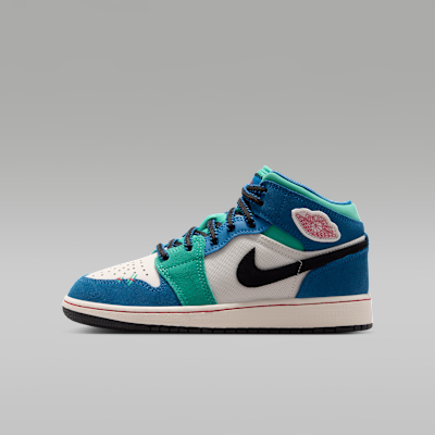 Air Jordan 1 Mid SE — Chalk/True Blue/Kinetic Green/University Red