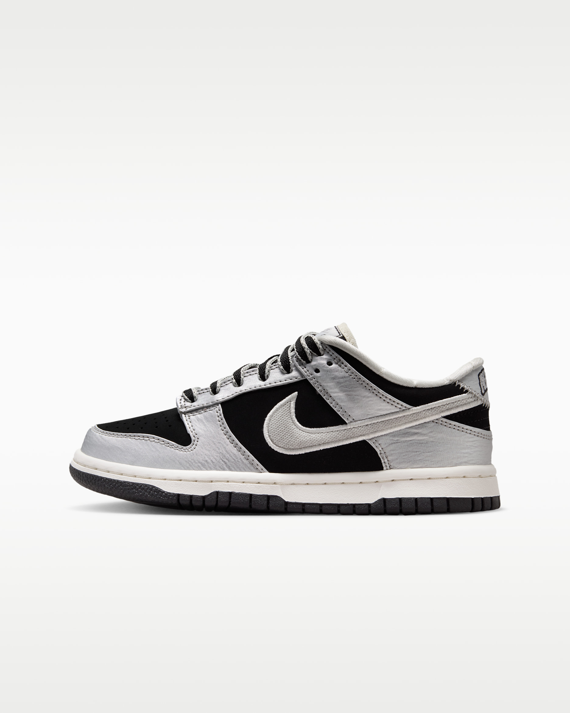 Nike Dunk Low LV8 — Metallic Silver/Black/Sail/Metallic Silver