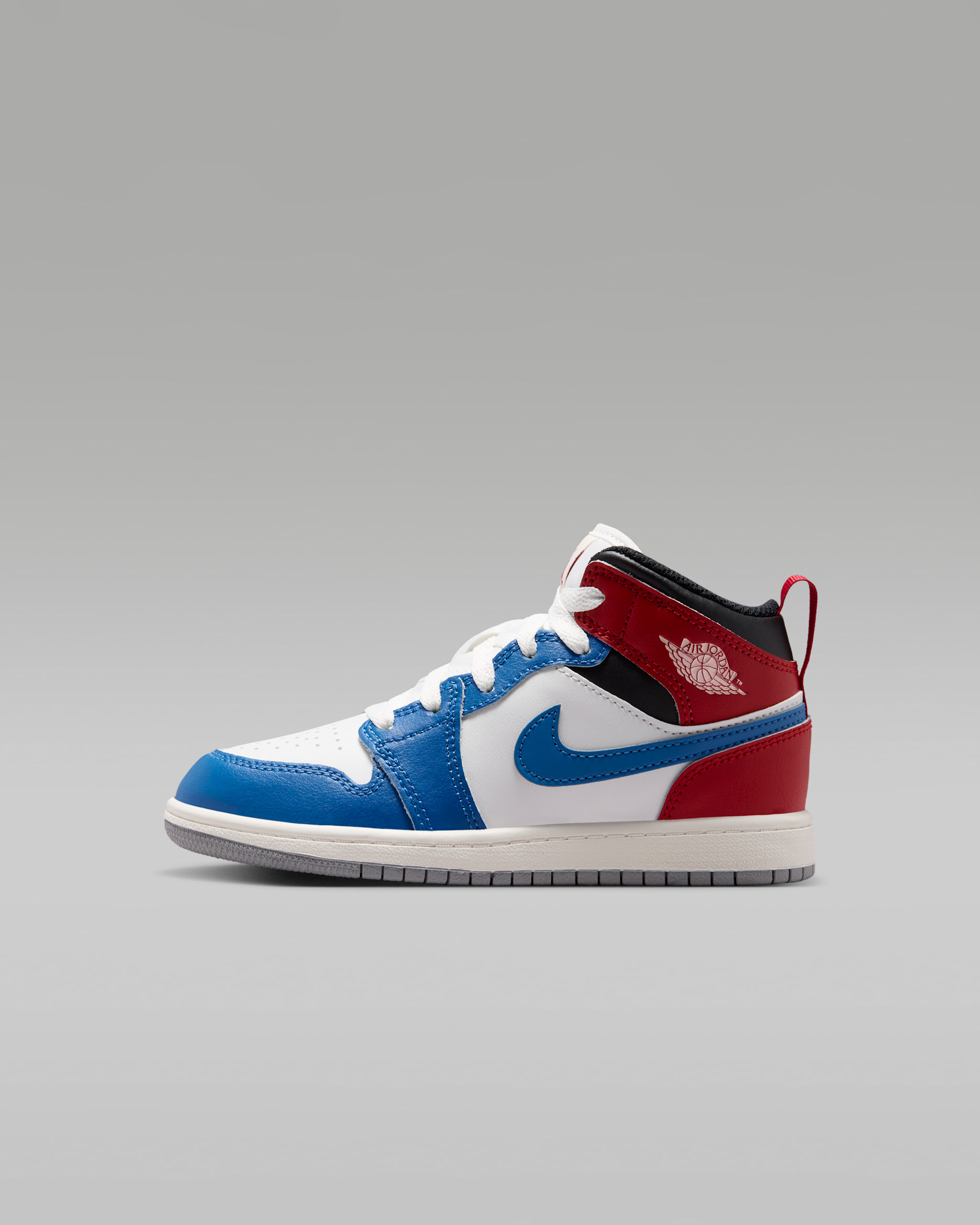 Jordan 1 Mid — True Blue/Varsity Red/Black/Summit White